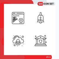 Group of 4 Modern Filledline Flat Colors Set for development lock ball holiday bank Editable Vector Design Elements