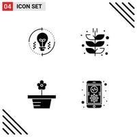 4 Thematic Vector Solid Glyphs and Editable Symbols of bulb harvesting solution farm nature Editable Vector Design Elements