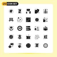 Modern Set of 25 Solid Glyphs and symbols such as light candle video card poker Editable Vector Design Elements