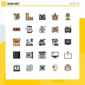 Pictogram Set of 25 Simple Filled line Flat Colors of bow pin bag location shapping Editable Vector Design Elements