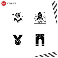 Universal Icon Symbols Group of 4 Modern Solid Glyphs of group winner launch startup award Editable Vector Design Elements