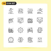 Universal Icon Symbols Group of 16 Modern Outlines of envelope law wood digital business Editable Vector Design Elements