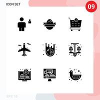 Universal Icon Symbols Group of 9 Modern Solid Glyphs of asteroid world holidays transport airplane Editable Vector Design Elements