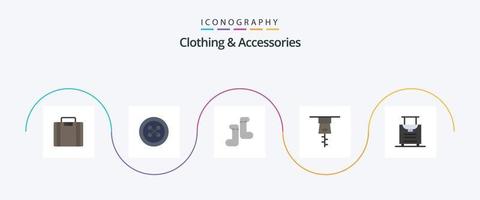 Paquete de 5 íconos planos de ropa y accesorios que incluye. zapatos. equipaje vector