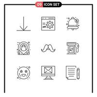 Group of 9 Modern Outlines Set for hipster store bell shop market Editable Vector Design Elements