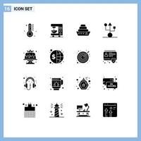 Mobile Interface Solid Glyph Set of 16 Pictograms of cake technology cruise hardware devices Editable Vector Design Elements