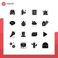 Pictogram Set of 16 Simple Solid Glyphs of conversation cloudy card weather greeting Editable Vector Design Elements