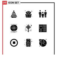 Modern Set of 9 Solid Glyphs and symbols such as monitoring conception sauna visualize kids Editable Vector Design Elements