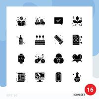 Universal Icon Symbols Group of 16 Modern Solid Glyphs of bottle forbidden sprout agriculture plant success Editable Vector Design Elements