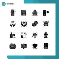 User Interface Pack of 16 Basic Solid Glyphs of pray electronic typewriter electric camcorder Editable Vector Design Elements