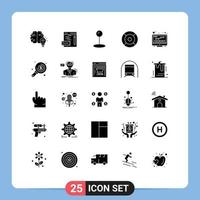 Pack of 25 Modern Solid Glyphs Signs and Symbols for Web Print Media such as monitoring internet maps ux help Editable Vector Design Elements