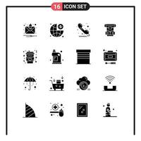 Pack of 16 creative Solid Glyphs of coffee cryonics phone cryogenic box Editable Vector Design Elements