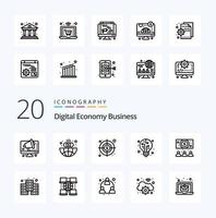 20 Digital Economy Business Line icon Pack like digital dollar business business light vector