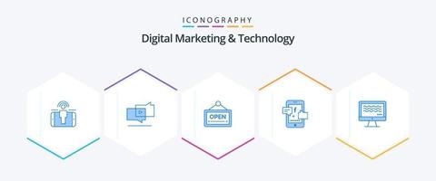 Digital Marketing And Technology 25 Blue icon pack including streaming. digital. open. socil promotion. promotoin vector