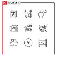 Mobile Interface Outline Set of 9 Pictograms of billiards billiard fun snooker loop Editable Vector Design Elements