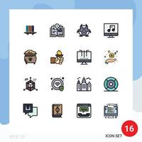 Mobile Interface Flat Color Filled Line Set of 16 Pictograms of clover multimedia education media science Editable Creative Vector Design Elements