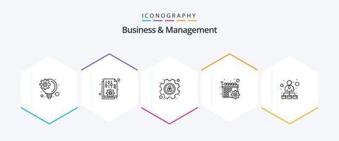 Business And Management 25 Line icon pack including hierarchy. hierarchical network. management. settings. gear vector