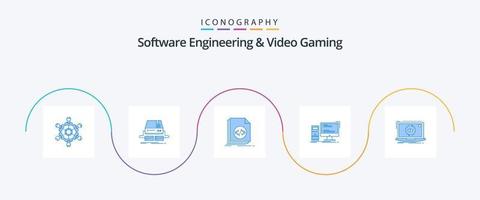 Software Engineering And Video Gaming Blue 5 Icon Pack Including gaming. computer. pad. script. file vector