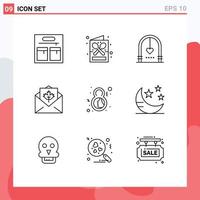 9 Thematic Vector Outlines and Editable Symbols of day mail celebration greetings card Editable Vector Design Elements