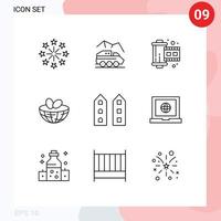 Pack of 9 creative Outlines of buildings egg transport easter reel Editable Vector Design Elements