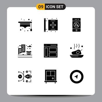 User Interface Pack of 9 Basic Solid Glyphs of interface park audio building city Editable Vector Design Elements