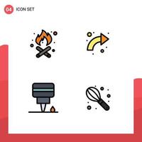 Set of 4 Commercial Filledline Flat Colors pack for camping mechanic arrow right manual Editable Vector Design Elements