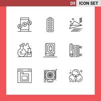 Set of 9 Modern UI Icons Symbols Signs for islam quran airplane science flask Editable Vector Design Elements