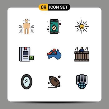 User Interface Pack of 9 Basic Filledline Flat Colors of knowledge e smartphone book sun Editable Vector Design Elements