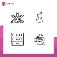 Pictogram Set of 4 Simple Filledline Flat Colors of team database business girl lock Editable Vector Design Elements