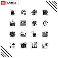 Group of 16 Solid Glyphs Signs and Symbols for money business health bag internet Editable Vector Design Elements