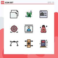 Modern Set of 9 Filledline Flat Colors and symbols such as person human job website objective darts Editable Vector Design Elements