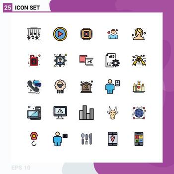 Group of 25 Modern Filled line Flat Colors Set for heart avatar user boy computer Editable Vector Design Elements