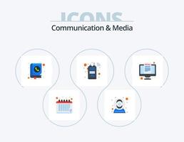 Communication And Media Flat Icon Pack 5 Icon Design. computer. radio. address. cordless phone. address vector
