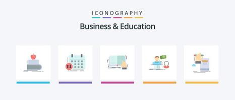 paquete de iconos de 5 planos de negocios y educación que incluye respuesta. consulta. cita. lectura. estudiar. diseño de iconos creativos vector