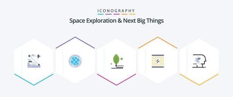 Space Exploration And Next Big Things 25 Flat icon pack including electromagnetic. charging. think. charge. leaf vector