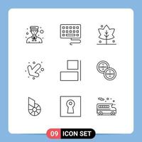 Pack of 9 Modern Outlines Signs and Symbols for Web Print Media such as china right thanks horizontal left Editable Vector Design Elements