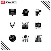 Pictogram Set of 9 Simple Solid Glyphs of heart love technology gift crypto Editable Vector Design Elements