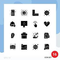 Universal Icon Symbols Group of 16 Modern Solid Glyphs of open gdpr sign nucleus biology Editable Vector Design Elements