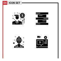 Modern Set of 4 Solid Glyphs Pictograph of businessman worker biochemistry hazardous record Editable Vector Design Elements