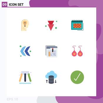 Set of 9 Modern UI Icons Symbols Signs for left arrow calendar timetable planning Editable Vector Design Elements