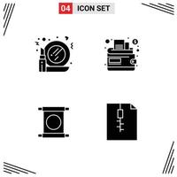 Group of 4 Modern Solid Glyphs Set for glass china make up wallet archive Editable Vector Design Elements
