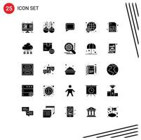 25 Universal Solid Glyphs Set for Web and Mobile Applications mobile world chat money finance Editable Vector Design Elements