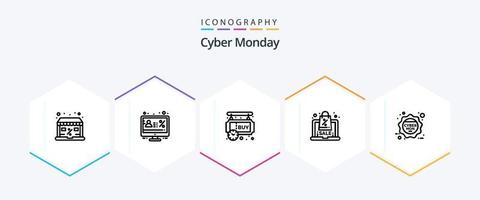 Cyber Monday 25 Line icon pack including sale. laptop. percentage. discount. shopping vector