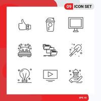 Pictogram Set of 9 Simple Outlines of love bed rest dating recreation bed display Editable Vector Design Elements