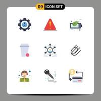 símbolos de iconos universales grupo de 9 colores planos modernos de elementos de diseño vectorial editables de batería de sopa logística de limpieza de usuario vector