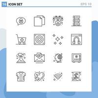 Set of 16 Modern UI Icons Symbols Signs for trolley server bulb hosting data Editable Vector Design Elements