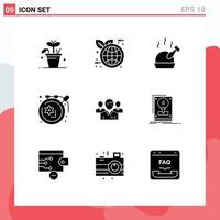 Modern Set of 9 Solid Glyphs and symbols such as executive business food team design Editable Vector Design Elements