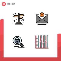 Pictogram Set of 4 Simple Filledline Flat Colors of direction lock cross road remove progress Editable Vector Design Elements