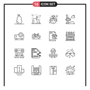 conjunto de 16 contornos vectoriales en cuadrícula para elementos de diseño vectorial editables de mano de obra multimedia de proyector palm spring vector