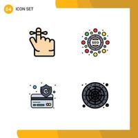 Filledline Flat Color Pack of 4 Universal Symbols of finger secure marketing seo package wheel Editable Vector Design Elements